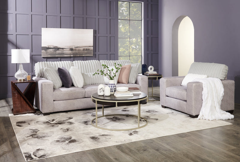 Fauteuil Koda de 41 po fabriqué au Canada en tissu de chenille et de fausse fourrure avec coussins amovibles - gris Paloma luxueux