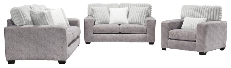 Fauteuil Koda de 41 po fabriqué au Canada en tissu de chenille et de fausse fourrure avec coussins amovibles - gris Paloma luxueux