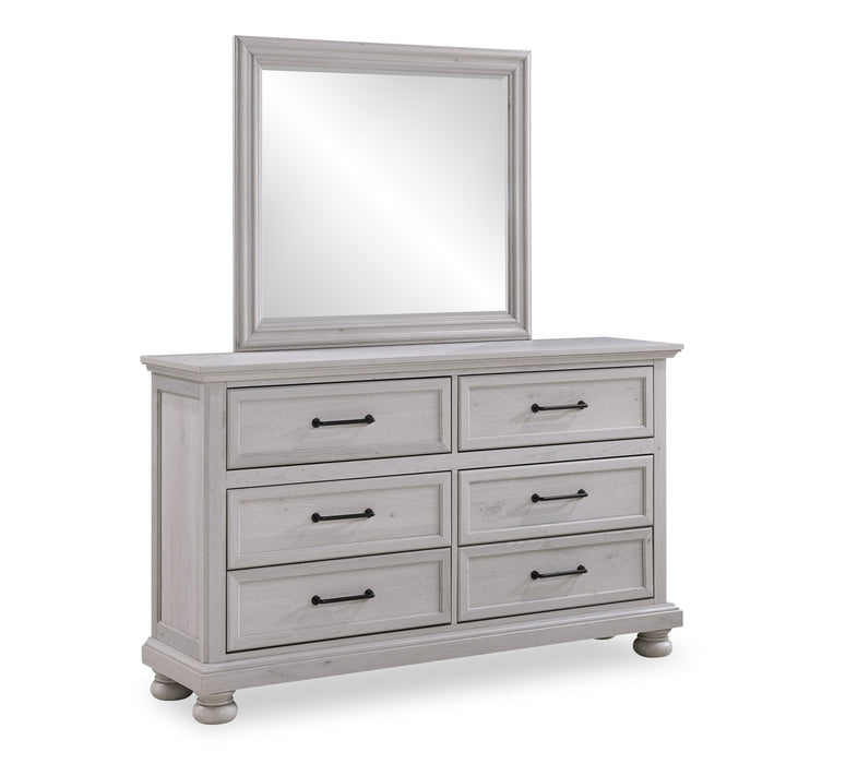 Ensemble de chambre à coucher Kylie 5 pièces sable avec lit de rangement, commode et miroir - format grand lit