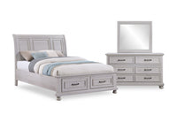  Ensemble de chambre à coucher Kylie 5 pièces sable avec lit de rangement, commode et miroir - format grand lit