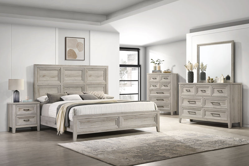 Ensemble de chambre à coucher Lara 5 pièces avec lit, commode et miroir, gris antique - format très grand lit