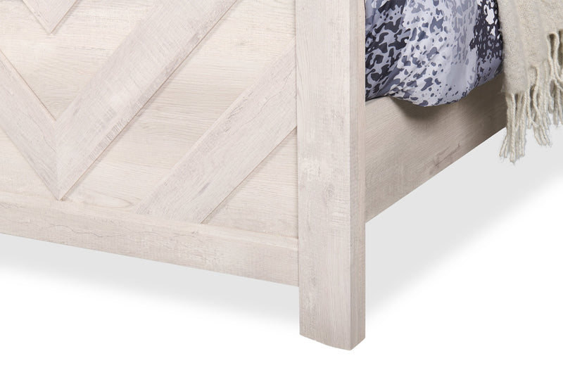 Lit à panneaux Lark blanc rustique pour enfants avec tête de lit, cadre et motif de chevrons - format lit simple
