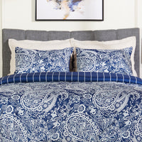 Ensemble d’édredon Lochlan 3 pièces pour très grand lit - bleu marine et blanc
