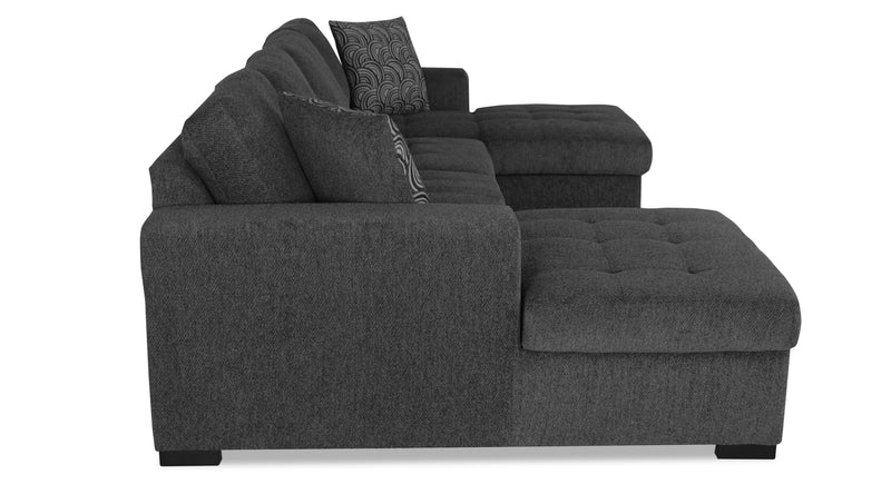 Sofa-lit sectionnel Legend 3 pièces fabriqué au Canada en tissu de chenille avec 2 fauteuils longs de rangement - gris poivre