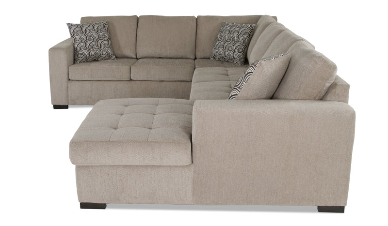 Sofa-lit sectionnel de droite Legend 3 pièces fabriqué au Canada en tissu de chenille avec fauteuil long de rangement - beige platine