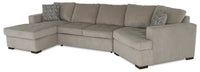 Sofa-lit sectionnel enveloppant de droite Legend 3 pièces fabriqué au Canada en tissu de chenille avec fauteuil long - beige platine