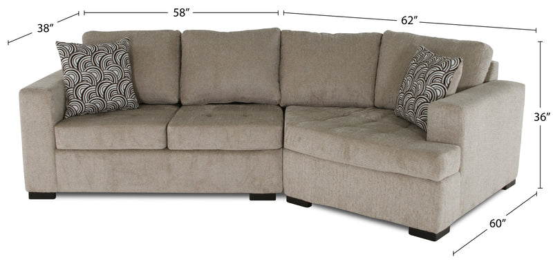 Sofa sectionnel de droite Legend 2 pièces fabriqué au Canada en tissu de chenille avec fauteuil enveloppant - beige platine