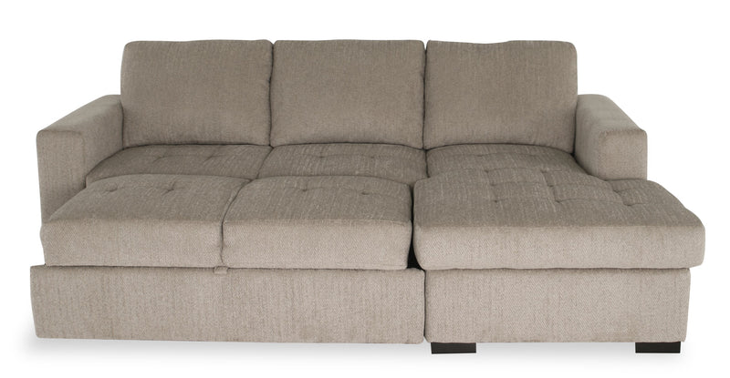 Sofa-lit sectionnel de droite Legend 2 pièces fabriqué au Canada en tissu de chenille avec fauteuil long de rangement - beige platine