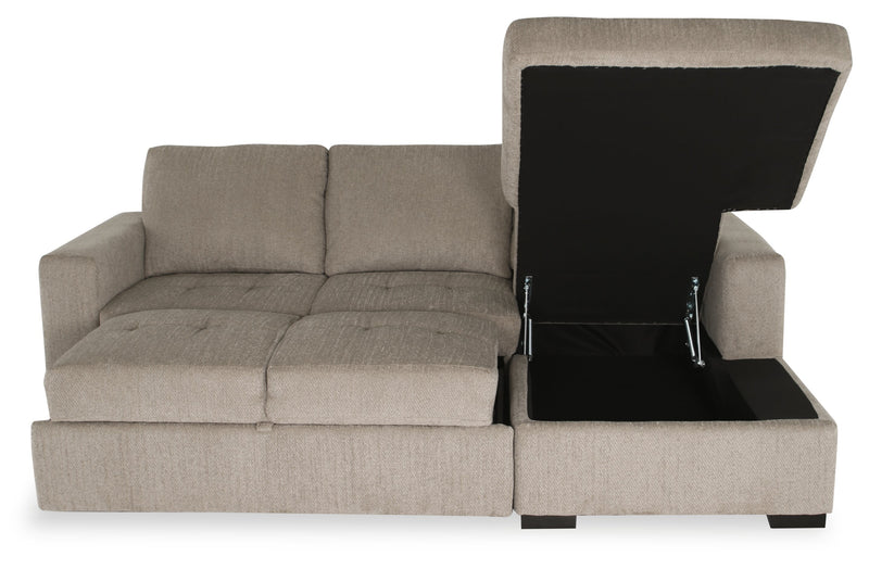 Sofa-lit sectionnel de droite Legend 2 pièces fabriqué au Canada en tissu de chenille avec fauteuil long de rangement - beige platine