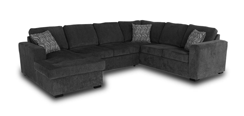 Sofa-lit sectionnel de gauche Legend 3 pièces fabriqué au Canada en tissu de chenille avec fauteuil long de rangement - gris poivre