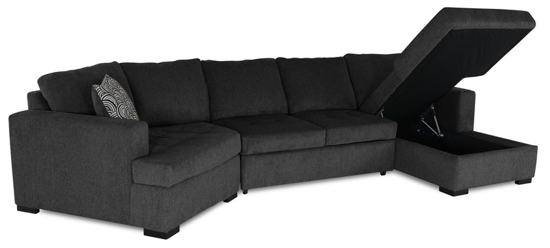 Sofa-lit sectionnel enveloppant de gauche Legend 3 pièces fabriqué au Canada en tissu de chenille avec fauteuil long - gris poivre