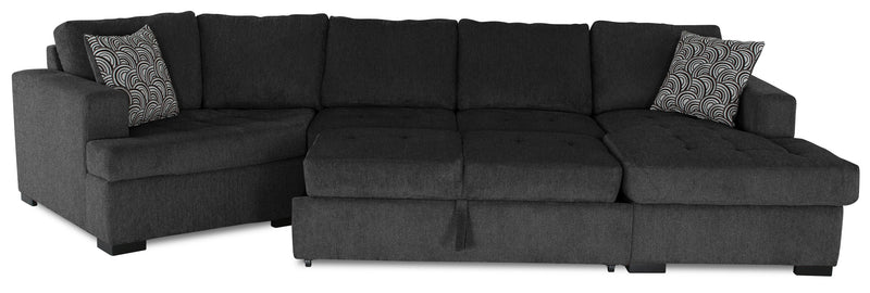 Sofa-lit sectionnel enveloppant de gauche Legend 3 pièces fabriqué au Canada en tissu de chenille avec fauteuil long - gris poivre