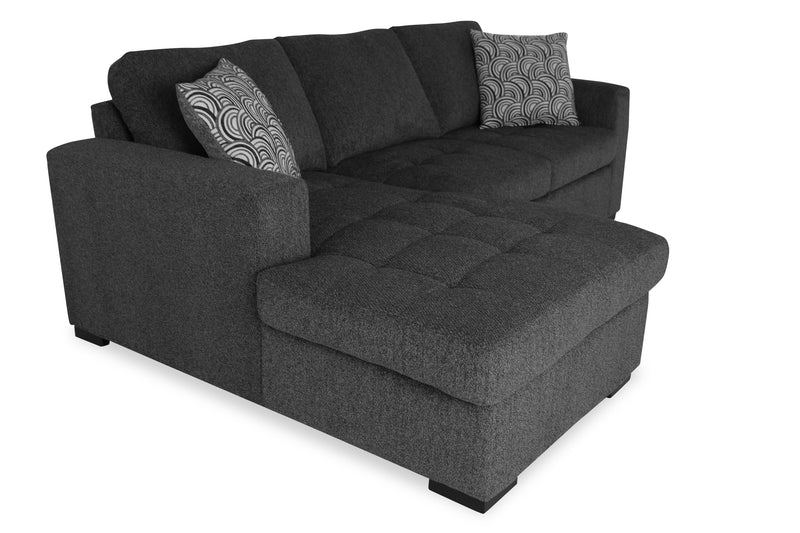 Sofa-lit sectionnel de gauche Legend 2 pièces fabriqué au Canada en tissu de chenille avec fauteuil long de rangement - gris poivre