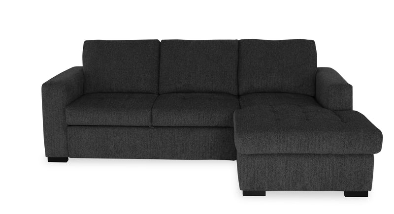 Sofa-lit sectionnel de droite Legend 2 pièces fabriqué au Canada en tissu de chenille avec fauteuil long de rangement - gris poivre