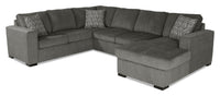 Sofa-lit sectionnel de droite Legend 3 pièces fabriqué au Canada en tissu de chenille avec fauteuil long de rangement - brun étain