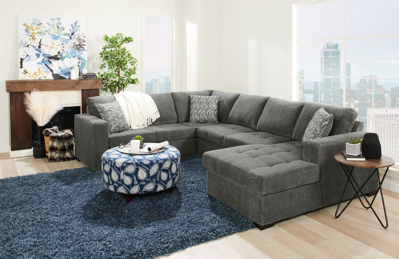 Sofa-lit sectionnel de droite Legend 3 pièces fabriqué au Canada en tissu de chenille avec fauteuil long de rangement - brun étain