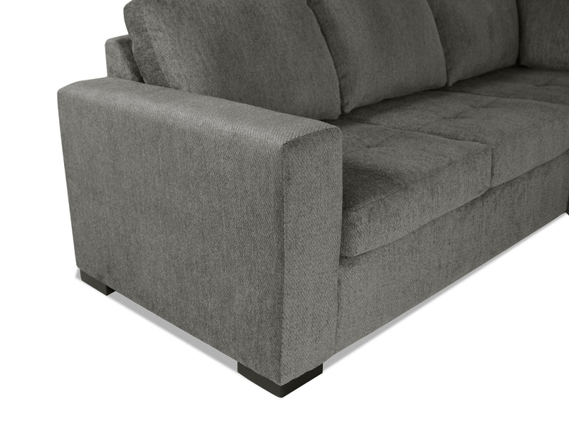 Sofa-lit sectionnel de droite Legend 3 pièces fabriqué au Canada en tissu de chenille avec fauteuil long de rangement - brun étain