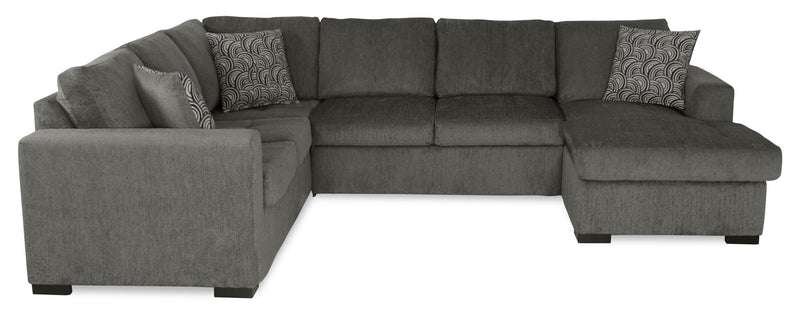 Sofa-lit sectionnel de droite Legend 3 pièces fabriqué au Canada en tissu de chenille avec fauteuil long de rangement - brun étain