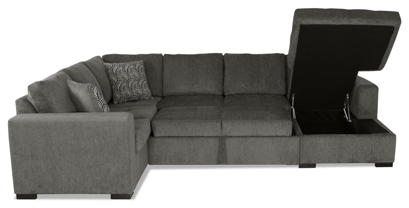 Sofa-lit sectionnel de droite Legend 3 pièces fabriqué au Canada en tissu de chenille avec fauteuil long de rangement - brun étain