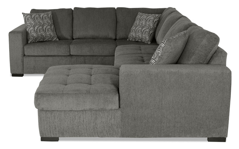 Sofa-lit sectionnel de droite Legend 3 pièces fabriqué au Canada en tissu de chenille avec fauteuil long de rangement - brun étain