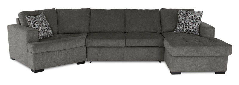 Sofa-lit sectionnel enveloppant de gauche Legend 3 pièces fabriqué au Canada en tissu de chenille avec fauteuil long - brun étain
