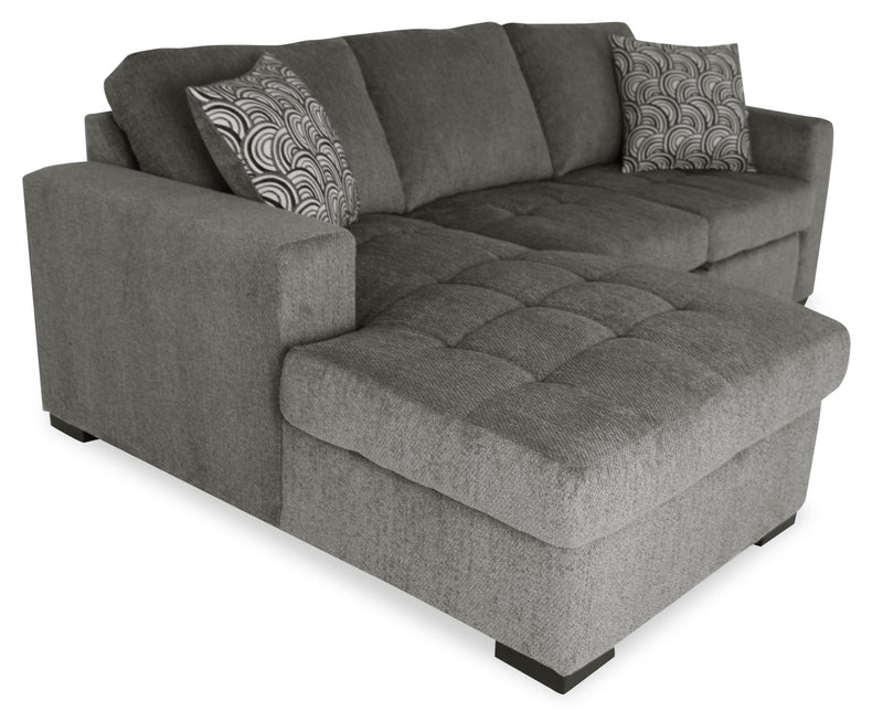 Sofa-lit sectionnel de gauche Legend 2 pièces fabriqué au Canada en tissu de chenille avec fauteuil long de rangement - brun étain