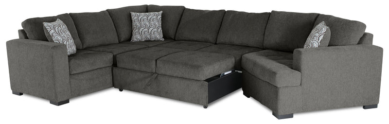 Sofa-lit sectionnel de droite Legend 3 pièces fabriqué au Canada en tissu de chenille avec fauteuil enveloppant - brun étain