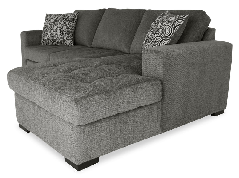 Sofa-lit sectionnel de droite Legend 2 pièces fabriqué au Canada en tissu de chenille avec fauteuil long de rangement - brun étain