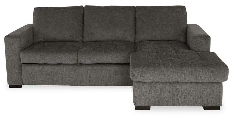 Sofa-lit sectionnel de droite Legend 2 pièces fabriqué au Canada en tissu de chenille avec fauteuil long de rangement - brun étain
