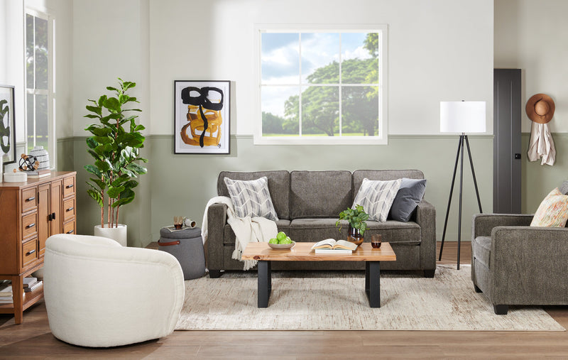 Sofa Lennox de 79 po fabriqué au Canada en tissu de chenille avec coussins réversibles et coussins décoratifs - gris