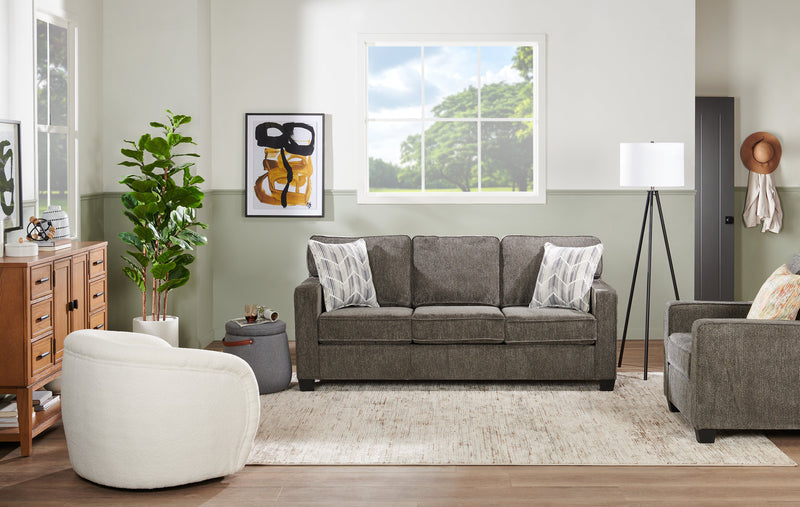 Sofa Lennox de 79 po fabriqué au Canada en tissu de chenille avec coussins réversibles et coussins décoratifs - gris