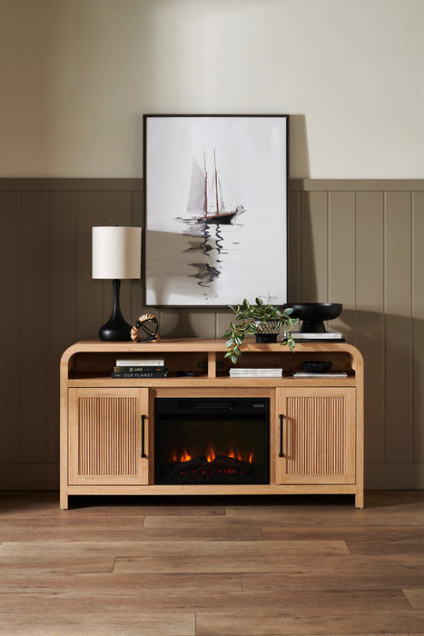 Meuble pour téléviseur Scott Living Lenore de 60 po avec foyer électrique et rangement - naturel
