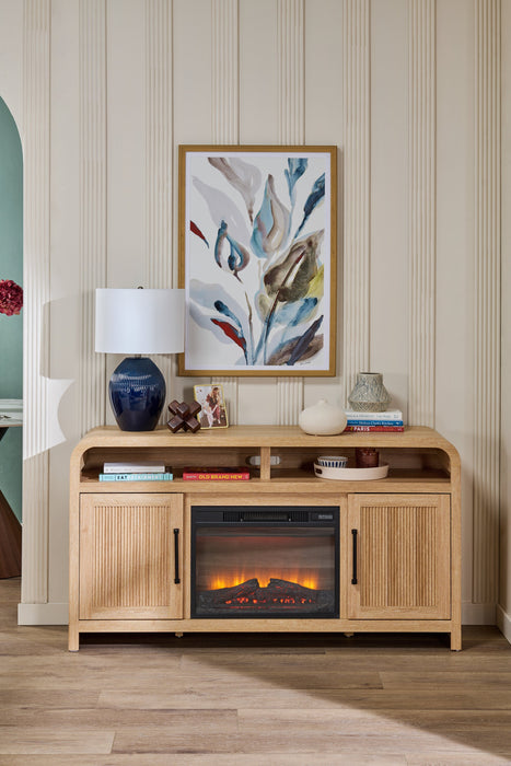 Meuble pour téléviseur Scott Living Lenore de 60 po avec foyer électrique et rangement - naturel
