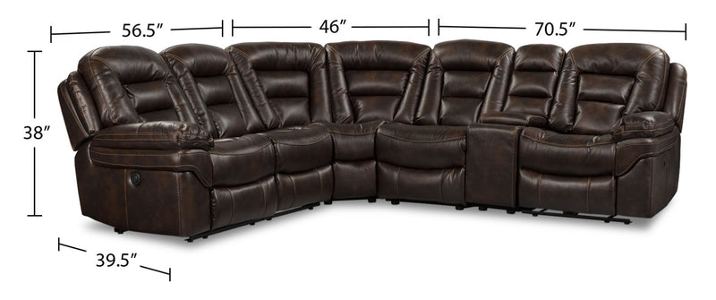 Sofa sectionnel à inclinaison électrique Leo 6 pièces en similicuir - brun noyer