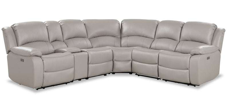 Sofa sectionnel à inclinaison électrique Marcel 6 pièces en cuir véritable avec console de rangement et port USB - gris apaisant