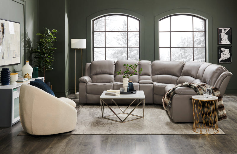 Sofa sectionnel à inclinaison électrique Marcel 6 pièces en cuir véritable avec console de rangement et port USB - gris apaisant