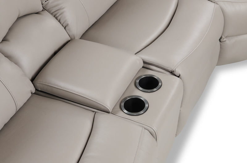 Sofa sectionnel à inclinaison électrique Marcel 6 pièces en cuir véritable avec console de rangement et port USB - gris apaisant