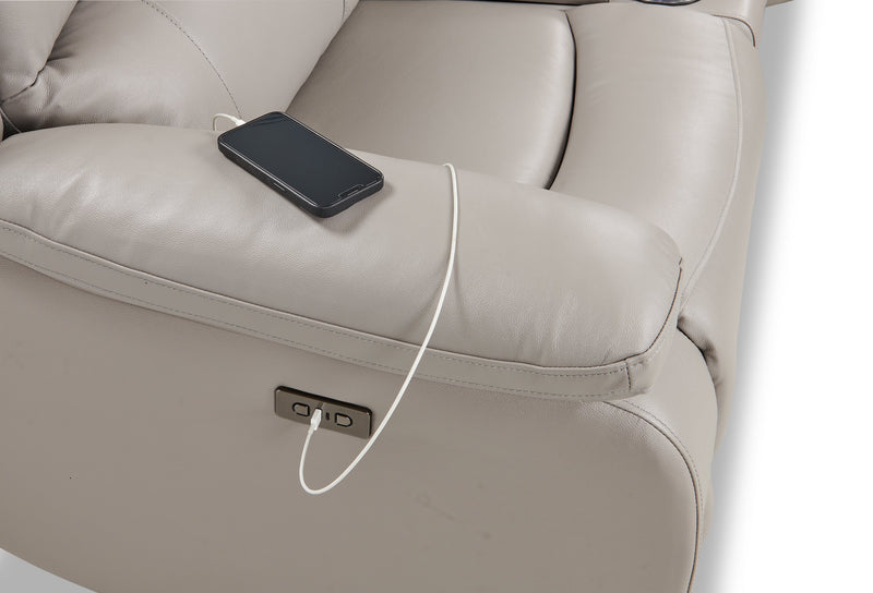 Sofa sectionnel à inclinaison électrique Marcel 6 pièces en cuir véritable avec console de rangement et port USB - gris apaisant