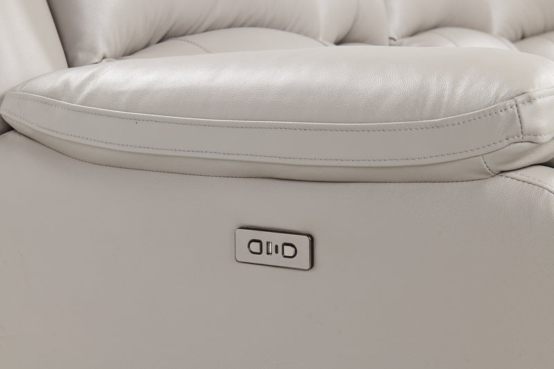 Sofa sectionnel à inclinaison électrique Marcel 6 pièces en cuir véritable avec console de rangement et port USB - gris apaisant
