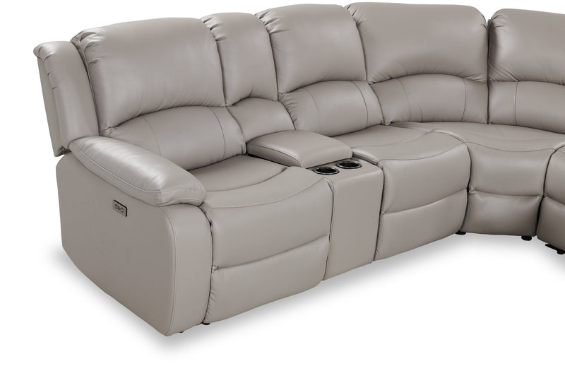 Sofa sectionnel à inclinaison électrique Marcel 6 pièces en cuir véritable avec console de rangement et port USB - gris apaisant