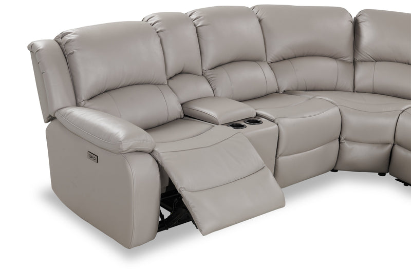 Sofa sectionnel à inclinaison électrique Marcel 6 pièces en cuir véritable avec console de rangement et port USB - gris apaisant