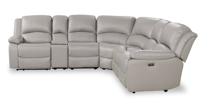 Sofa sectionnel à inclinaison électrique Marcel 6 pièces en cuir véritable avec console de rangement et port USB - gris apaisant