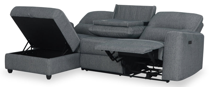 Sofa sectionnel de gauche à inclinaison électrique Meadow 2 pièces en tissu de chenille avec fauteuil long de rangement - denim