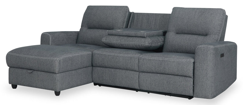 Sofa sectionnel de gauche à inclinaison électrique Meadow 2 pièces en tissu de chenille avec fauteuil long de rangement - denim
