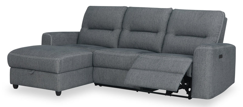 Sofa sectionnel de gauche à inclinaison électrique Meadow 2 pièces en tissu de chenille avec fauteuil long de rangement - denim