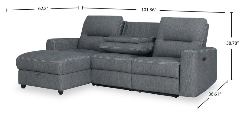 Sofa sectionnel de gauche à inclinaison électrique Meadow 2 pièces en tissu de chenille avec fauteuil long de rangement - denim