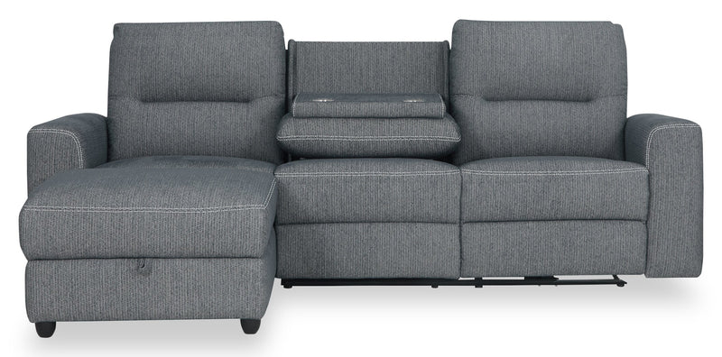 Sofa sectionnel de gauche à inclinaison électrique Meadow 2 pièces en tissu de chenille avec fauteuil long de rangement - denim
