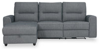  Sofa sectionnel de gauche à inclinaison électrique Meadow 2 pièces en tissu de chenille avec fauteuil long de rangement - denim