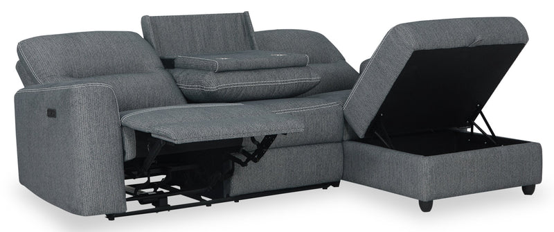 Sofa sectionnel de droite à inclinaison électrique Meadow 2 pièces en tissu de chenille avec fauteuil long de rangement - denim