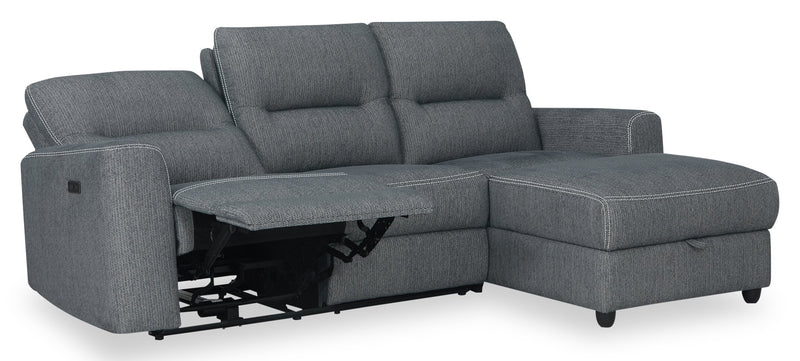 Sofa sectionnel de droite à inclinaison électrique Meadow 2 pièces en tissu de chenille avec fauteuil long de rangement - denim